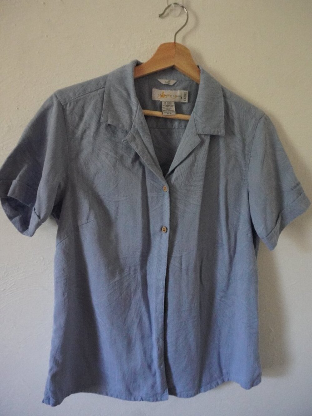 Il Migliore Top Blouse M Blue Fern Short Floral Virgin Silk Cotton Blend